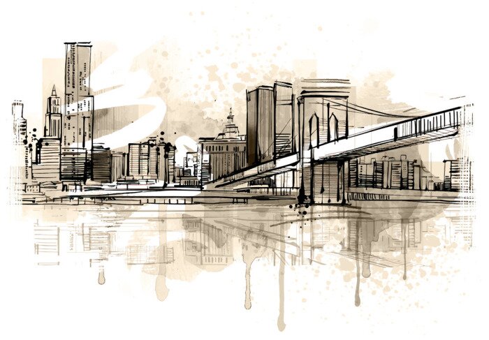 Canvas Schets van de skyline van New York