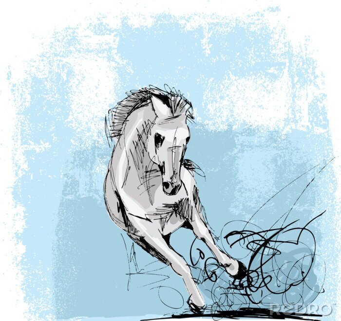 Canvas Schets van een paard op een blauwe achtergrond