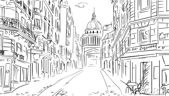 Canvas Schets van een straatje in Parijs