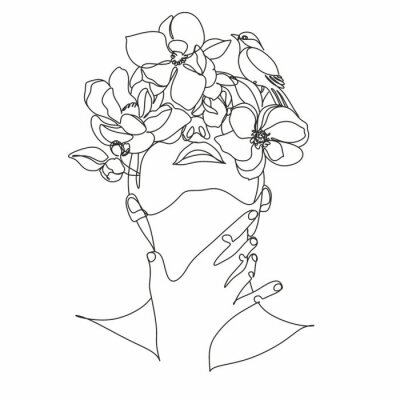 Schets van een vrouwelijk gezicht met bloemen