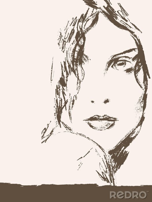 Canvas Schets van het gezicht van een vrouw