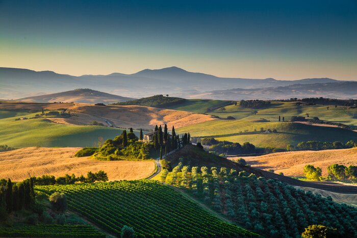 Canvas Schilderachtige Toscaanse landschap bij zonsopgang, Val d'Orcia, Italië