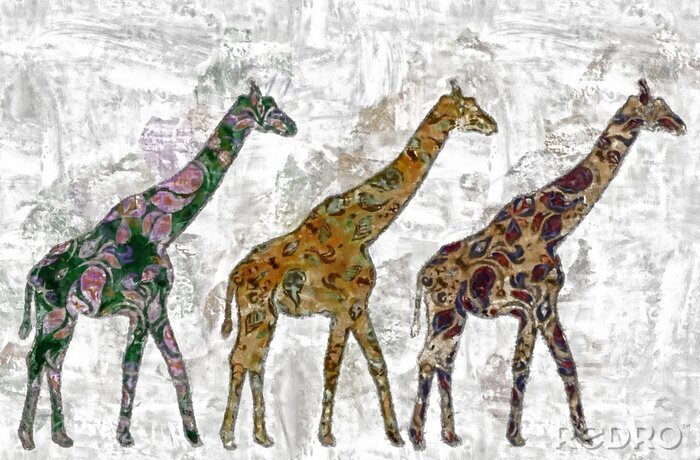 Canvas Schilderen met giraffen