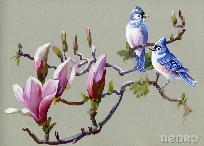 Canvas Schilderen verzameling Vogels van de lente