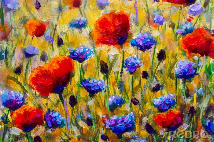 Canvas schilderij bloem moderne kleurrijke wilde bloemen canvas abstract dicht verf impasto olie - impressionisme moderne olieverfschilderijen fragment