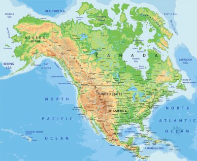 Schoolkaart van Noord-Amerika
