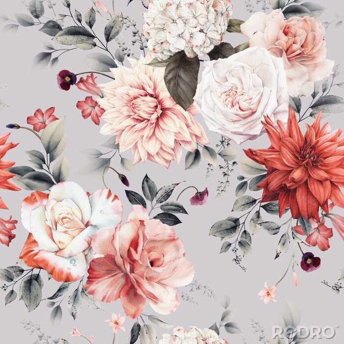 Canvas Seamless floral pattern with flowers on summer background, watercolor illustration. Template design for textiles, interior, clothes, wallpaper