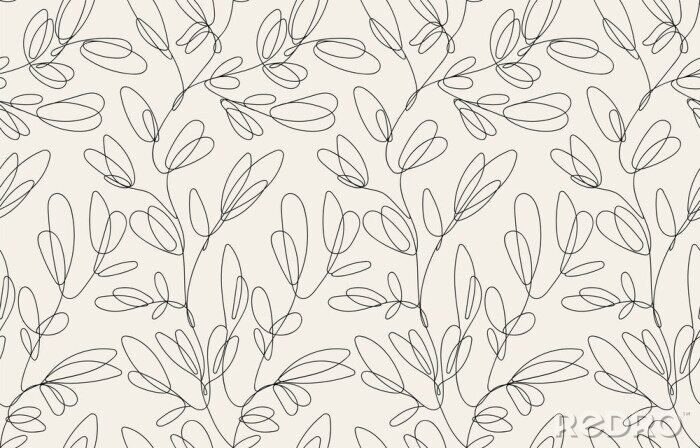 Canvas Seamless floral pattern with one line flowers. Vector hand drawn illustration.