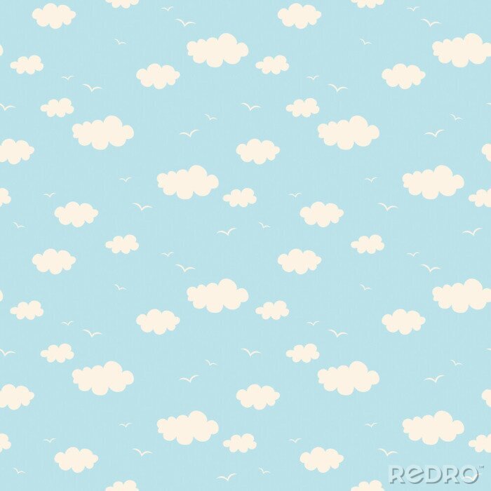 Canvas seamless pattern with clouds and birds