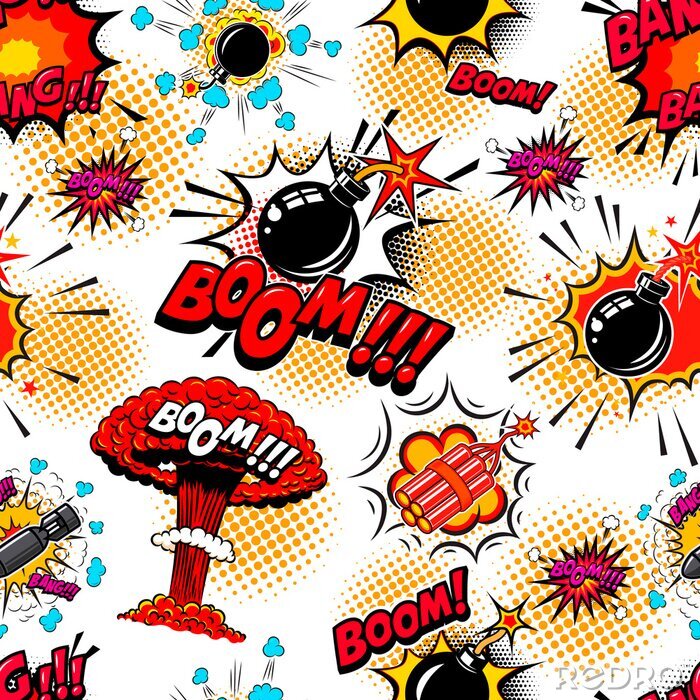 Canvas Seamless pattern with comic style bomb burst. Design element for poster, card, banner, t shirt.