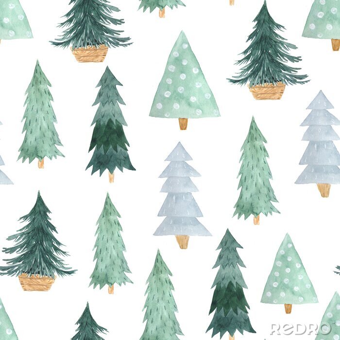 Canvas Seamless pattern with green Christmas Trees