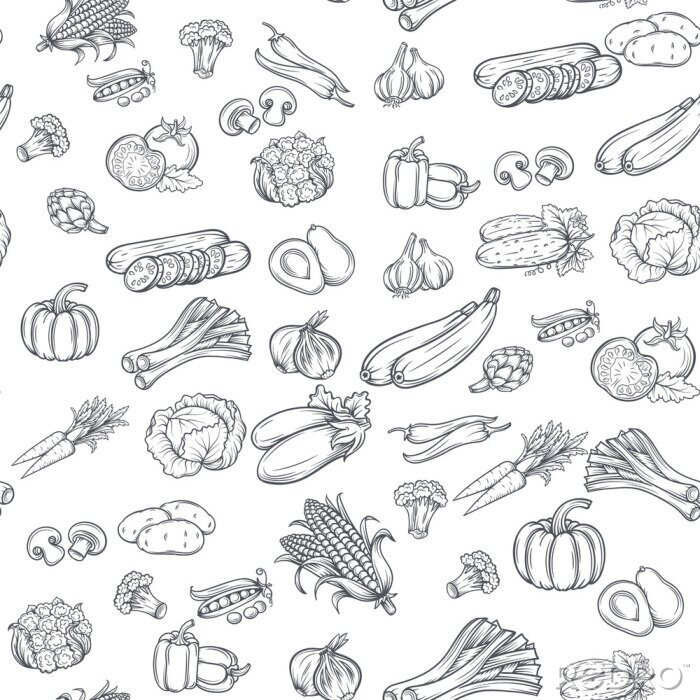 Canvas Seamless pattern with hand drawn vegetables.