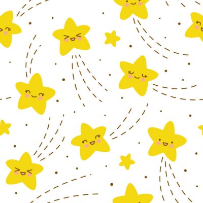 Behang Seamless pattern with kawaii stars
