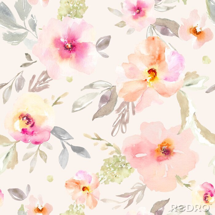 Canvas Seamless, Repeating Watercolor Flower Background Pattern. Repeating Fashion Design Pattern.