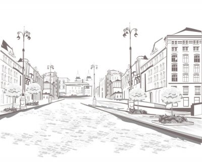 Serie van uitzicht op de straat in de oude stad, schets