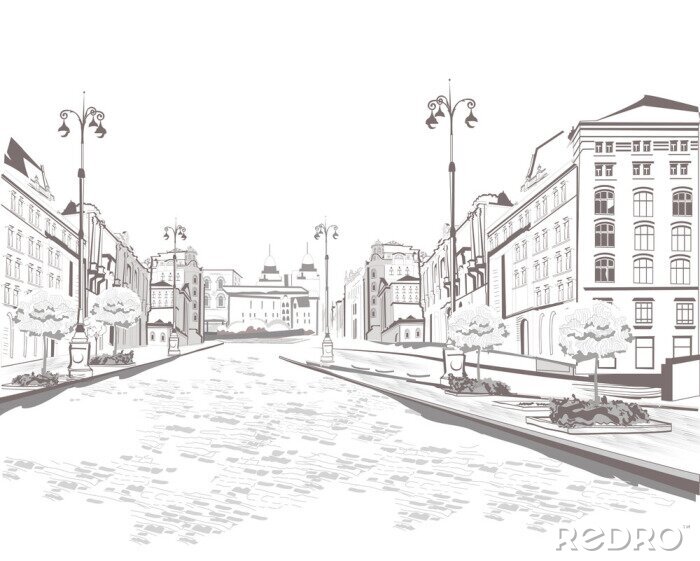 Canvas Serie van uitzicht op de straat in de oude stad, schets