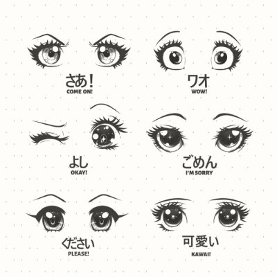Set van anime, manga kawaii ogen, met verschillende expressies. kawaii