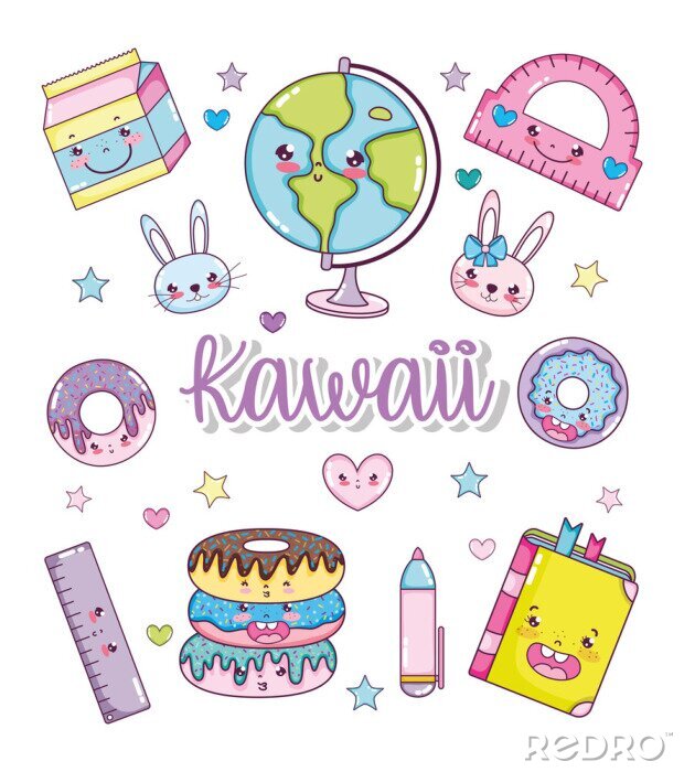 Canvas Set van kawaii cartoons