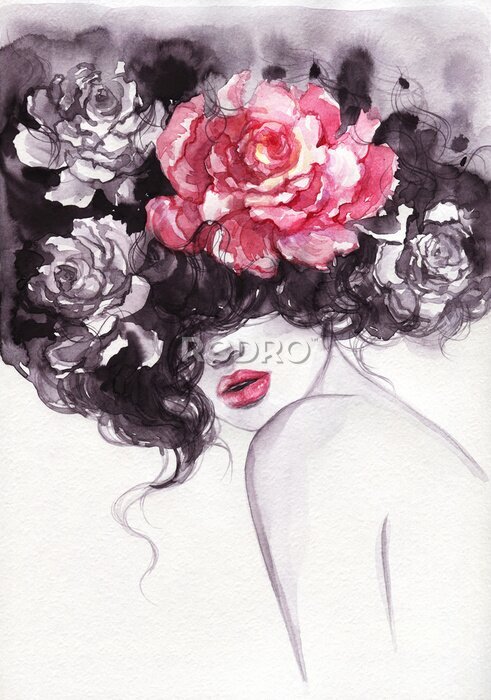 Canvas Sexy vrouw met bloemen in het haar