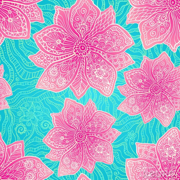 Canvas Sierlijke paarse bloemen op lacy blauwe achtergrond