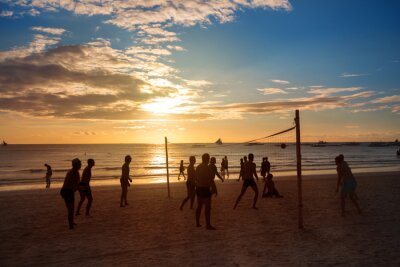 Canvas Silhouet mensen spelen volleybal