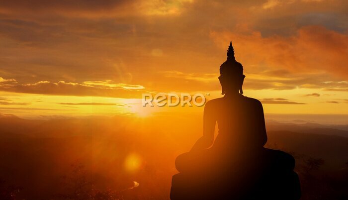 Canvas Silhouet van Boeddha bij zonsondergang