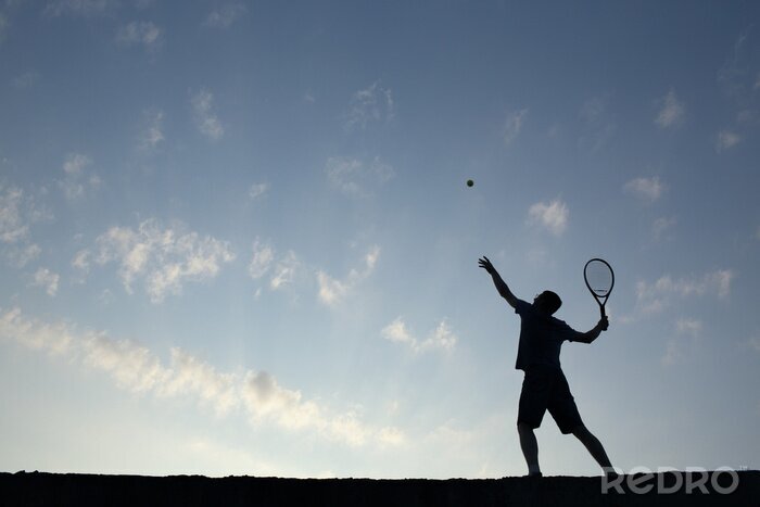 Canvas Silhouet van de mens het spelen van tennis