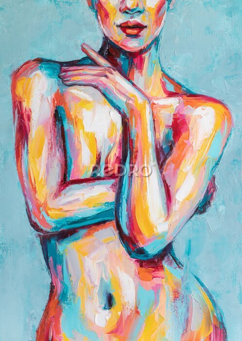 Canvas Silhouet van een vrouw in kleuren