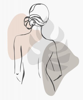 Simple hand drawn trendy line silhouette woman. Modern minimalism art, aesthetic contour. Abstract women's silhouette, minimalist style. Scandinavian print