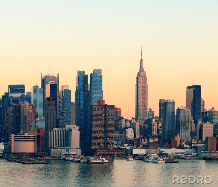 Canvas Skyline New York City in de ochtend