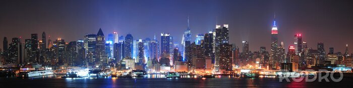 Canvas Skyline van een stad bij nacht in 3D in de Verenigde Staten