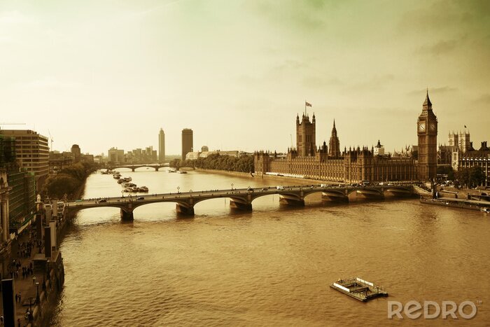 Canvas Skyline van Londen in sepia