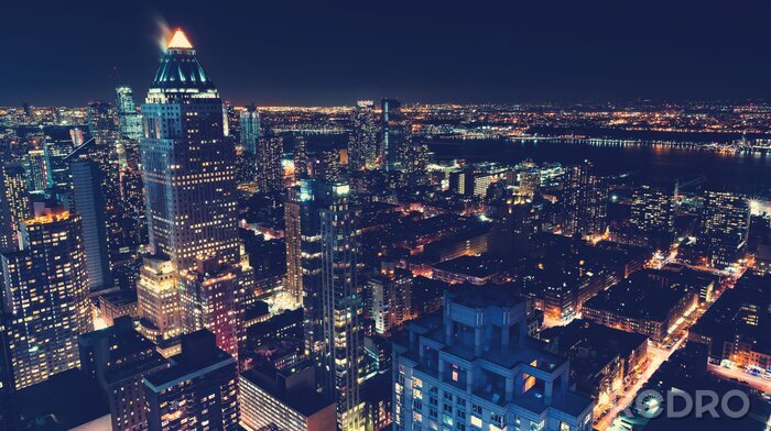 Canvas skyline van New York bij nacht