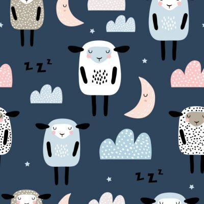 Slapende schapen op een donkere achtergrond in Scandinavische stijl