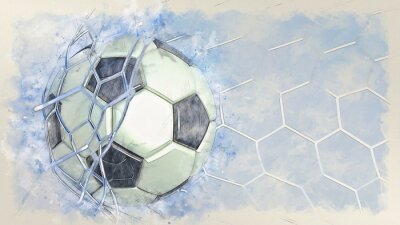 Fotobehang Soccer ball illustration combined pencil sketch and watercolor sketch. 3D illustration. 3D CG. High resolution.