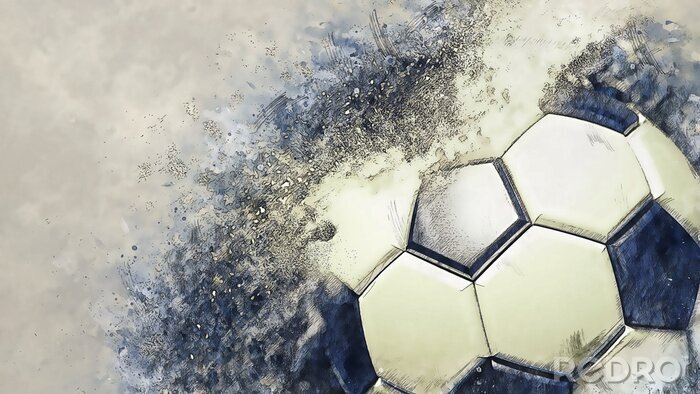 Canvas Soccer ball with particles illustration combined pencil sketch and watercolor sketch. 3D illustration. 3D CG. High resolution.