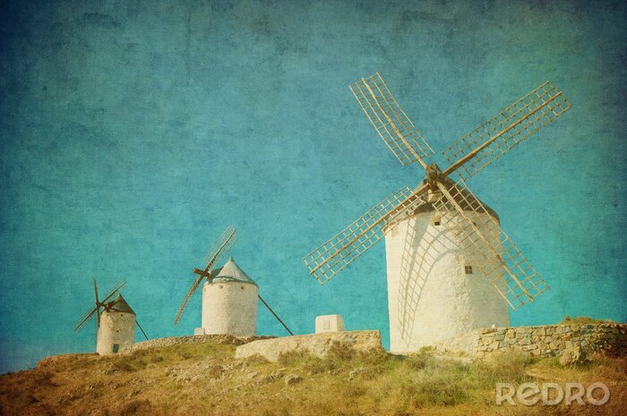 Canvas Spaanse windmolens in vintage kleuren