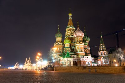 Canvas Spectaculair uitzicht op de kathedraal van St. Basil's 's nachts, Moskou