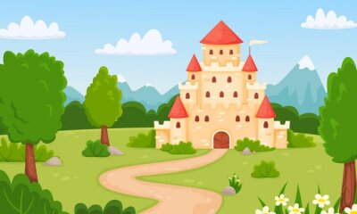 Canvas Sprookjesachtig landschap met een kasteel