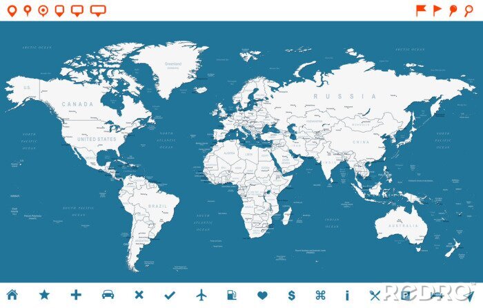 Canvas Staalblauwe wereldkaart