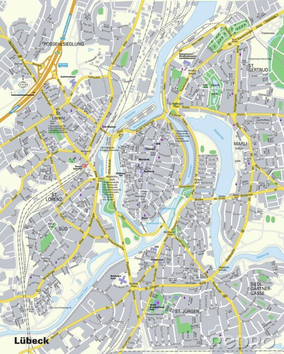 Canvas Stadsplattegrond van Lübeck