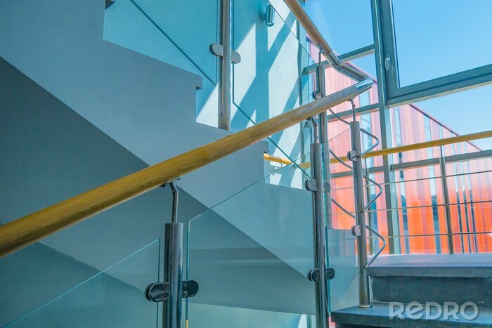 Canvas Stainless steel, glass and wood railing.Fall Protection. modern design of handrail and staircase