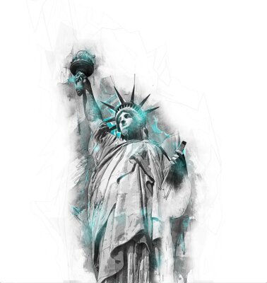 Canvas Statue of Liberty aquarel grijs schaal schets