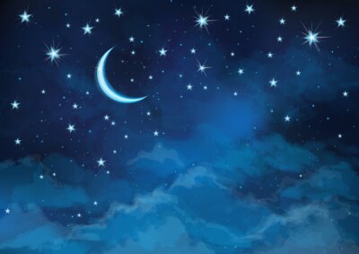 Canvas Sterren en maan aan de hemel