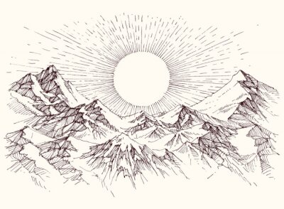 Canvas Stijging van de zon over de bergen panorama