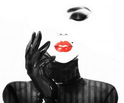 Sticker Stijl vrouw portret. Abstracte mode aquarel illustratie