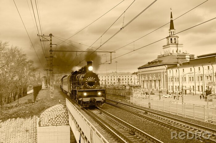 Canvas Stoomtrein op een station in Moskou