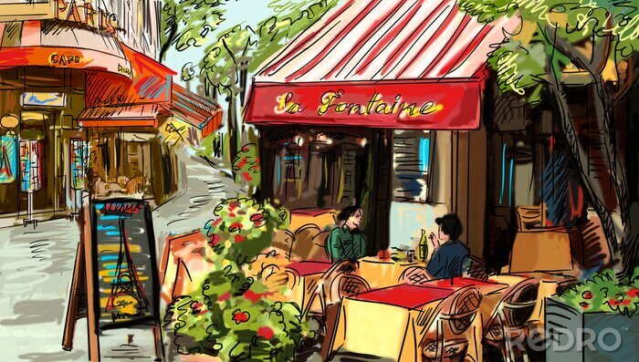 Canvas Straat in Parijs - illustratie
