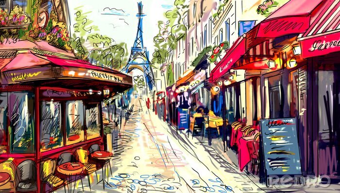Canvas Straat in parijs - illustratie