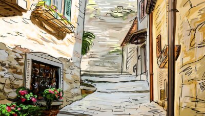 Straat in Toscane - illustratie